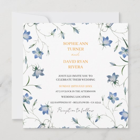 Elegante Bloemen Blauwe Bellflower bruiloft (Voorkant)