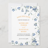 Elegante Bloemen Blauwe Bellflower bruiloft Save The Date (Voorkant)