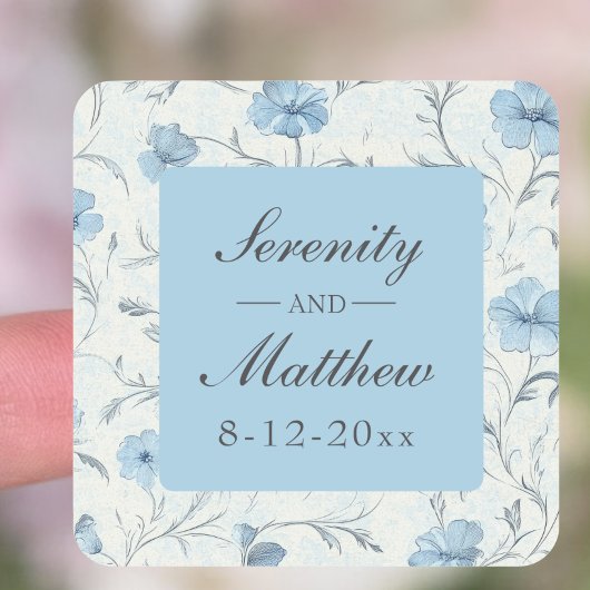 Elegante Bloemen Blauwe Land Tuin Trouwen Vierkante Sticker
