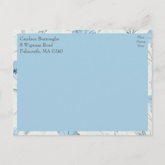 Elegante Bloemen Blauwe Tuin Engagement Party Uitnodiging Briefkaart (Achterkant)