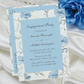 Elegante Bloemen Blauwe Tuin Engagement Party Uitnodiging Briefkaart