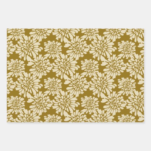 Elegante  Bloemen Blauwgroen, Blauw, Mosterd Inpakpapier Vel (Voorkant 3)