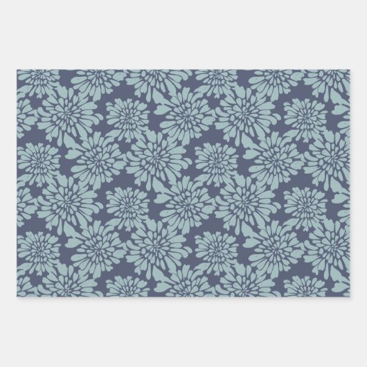 Elegante  Bloemen Blauwgroen, Blauw, Mosterd Inpakpapier Vel (Voorkant 2)