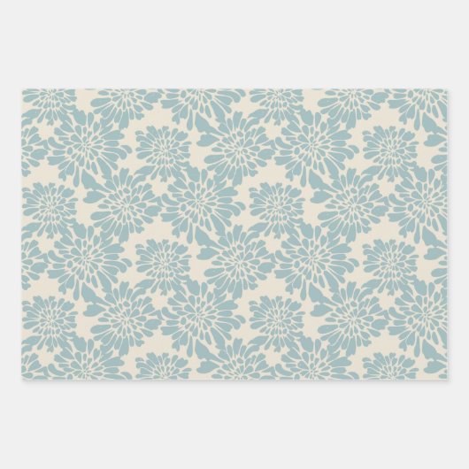 Elegante Bloemen Blauwgroen, Blauw, Mosterd Inpakpapier Vel (Voorkant)