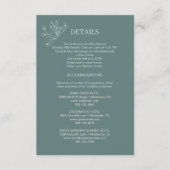Elegante Bloemen Blauwgroen bruiloft Details Informatiekaartje (Voorkant)