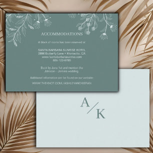 Elegante Bloemen Blauwgroen bruiloft Details Informatiekaartje