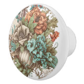 Elegante Bloemen Blauwgroen, Koraal, Groen Keramis Keramische Knop (Rechts)