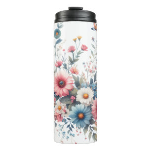 Elegante bloemen bloeien thermosbeker