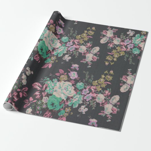  elegante bloemen bloemetjesthematroon cadeaupapier (Uitgerold)