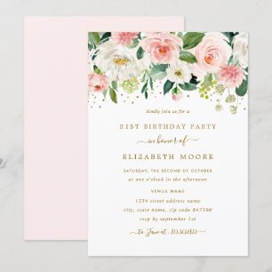 Elegante Bloemen Blush Goud 21ste Verjaardag Kaart