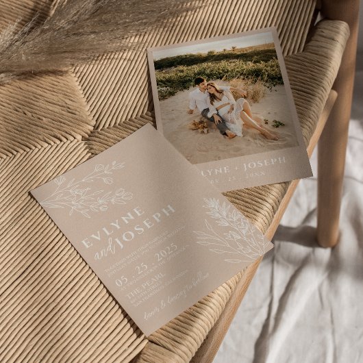 Elegante Bloemen Blush Kruiden Boho Huwelijk Kaart