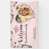 Elegante Bloemen Blush Roze Afstuderen Welkom Spandoek (Verticaal)