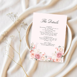 Elegante Bloemen Blush Roze bruiloft Details Informatiekaartje