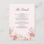 Elegante Bloemen Blush Roze bruiloft Details Informatiekaartje (Voorkant)