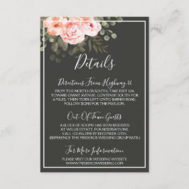 Elegante Bloemen Blush Roze Details / Routebeschri Informatiekaartje
