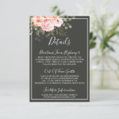 Elegante Bloemen Blush Roze Details / Routebeschri Informatiekaartje (Staand voorkant)