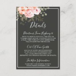 Elegante Bloemen Blush Roze Details / Routebeschri Informatiekaartje