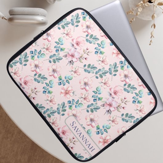 Elegante Bloemen Blush Roze Elektronica Tas