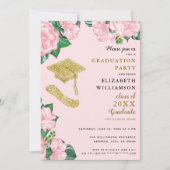 Elegante Bloemen Blush Roze en Gouden Afstuderen Kaart (Voorkant)