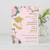 Elegante Bloemen Blush Roze en Gouden Afstuderen Kaart (Staand voorkant)
