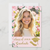 Elegante Bloemen Blush Roze en Gouden Afstuderen Kaart (Achterkant)