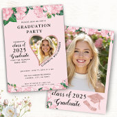 Elegante Bloemen Blush Roze Graduation Party Kaart