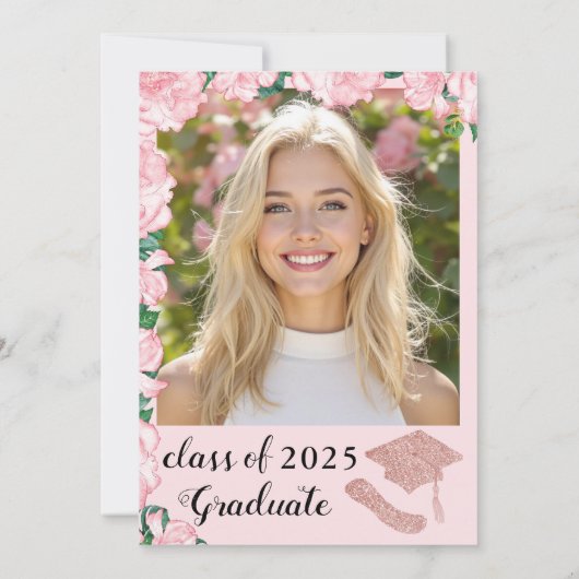 Elegante Bloemen Blush Roze Graduation Party Kaart (Achterkant)