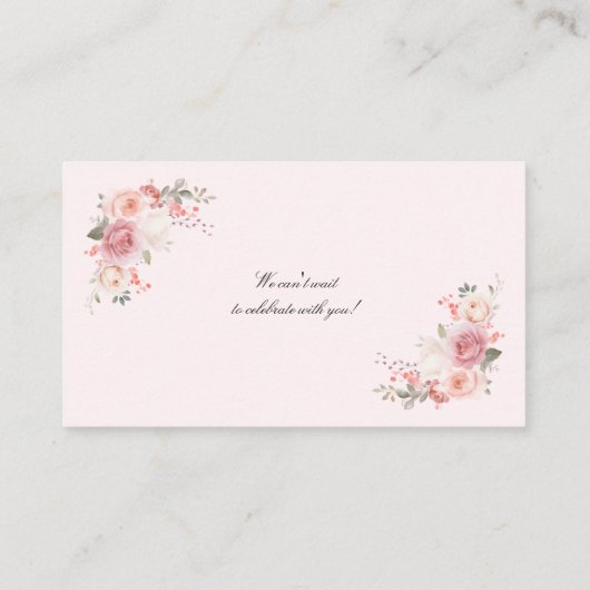 Elegante Bloemen Blush Roze QR Code Huwelijk RSVP Informatiekaartje (Achterkant)