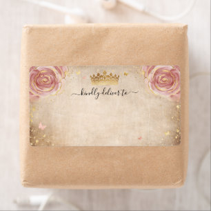 Elegante Bloemen Blush Roze Rose Gouden Kroon Verz Etiket