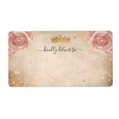 Elegante Bloemen Blush Roze Rose Gouden Kroon Verz Etiket (Voorkant)