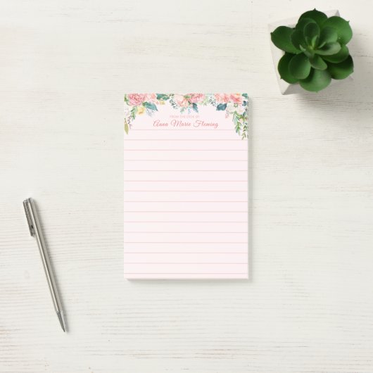 Elegante Bloemen Blush Roze Rose Peony Lijnnaam Post-it® Notes (Kantoor)