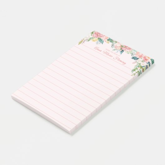 Elegante Bloemen Blush Roze Rose Peony Lijnnaam Post-it® Notes (Schuin)