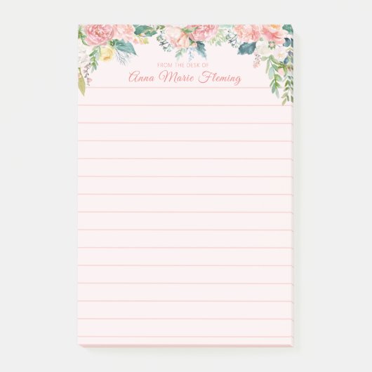 Elegante Bloemen Blush Roze Rose Peony Lijnnaam Post-it® Notes (Voorkant)