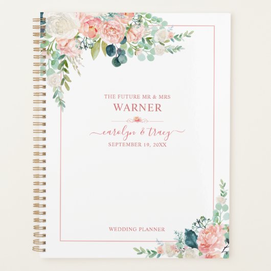 Elegante Bloemen Blush Roze Rose Script Wedding Planner (Voorkant)