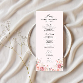 Elegante Bloemen Blush Roze Trouwtafel Menu