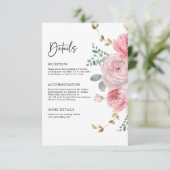 Elegante Bloemen Blush Roze Tuin Trouwdetails Informatiekaartje (Staand voorkant)