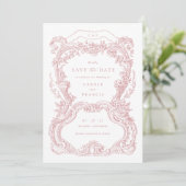 Elegante Bloemen Blush Toile Save the Date Kaart (Staand voorkant)
