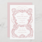 Elegante  Bloemen Blush Toile Save the Date Kaart (Voorkant / Achterkant)