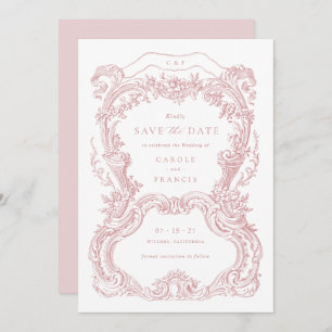 Elegante Bloemen Blush Toile Save the Date Kaart