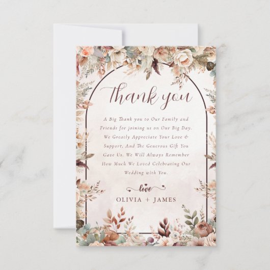 Elegante Bloemen Boho bruiloft Bedankkaart (Voorkant)