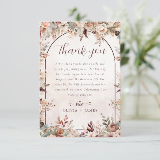 Elegante Bloemen Boho bruiloft Bedankkaart (Staand voorkant)