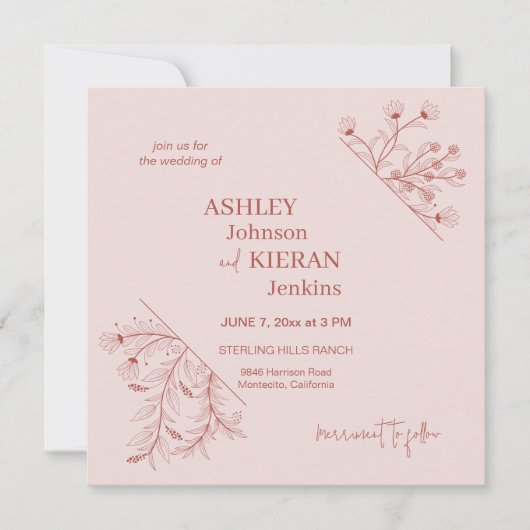 Elegante Bloemen Boho bruiloft Kaart (Voorkant)