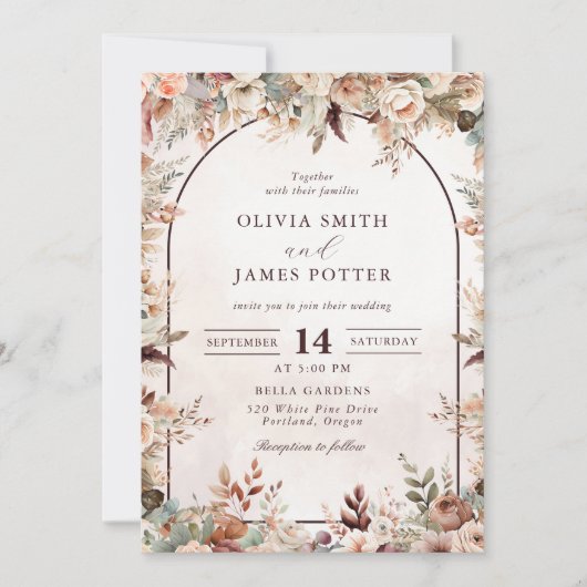 Elegante Bloemen Boho bruiloft Kaart (Voorkant)