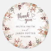Elegante Bloemen Boho bruiloft Ronde Sticker (Voorkant)