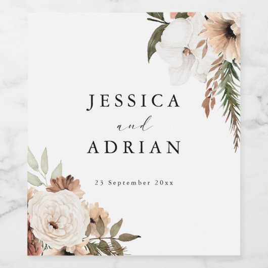 Elegante Bloemen Boho bruiloft Wijn Etiket (Enkel label)