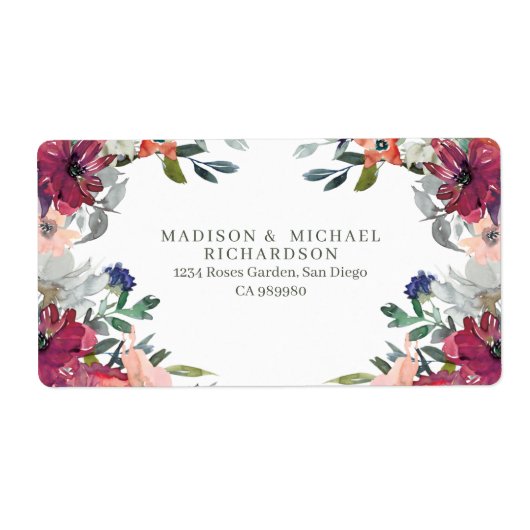 Elegante Bloemen Boho Fall Wedding Retour Adres Etiket (Voorkant)