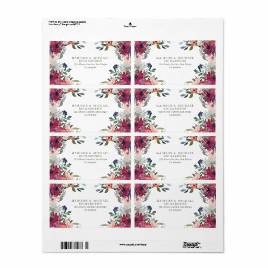 Elegante Bloemen Boho Fall Wedding Retour Adres Etiket (Full Sheet)