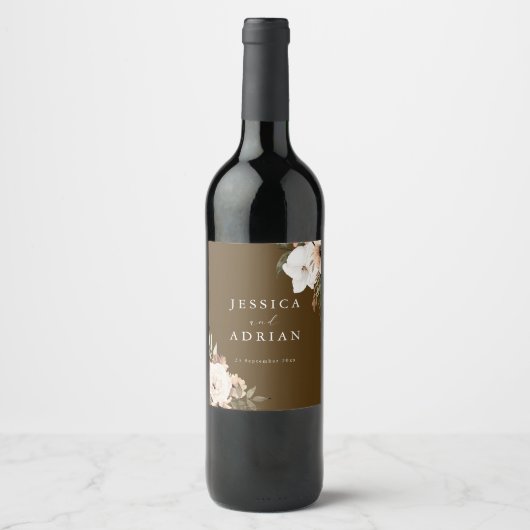 Elegante Bloemen Boho Huwelijk Wijn Fles Label Wijn Etiket (Voorkant)