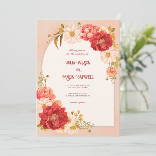 Elegante Bloemen Boho Huwelijksuitnodiging Kaart (Staand voorkant)