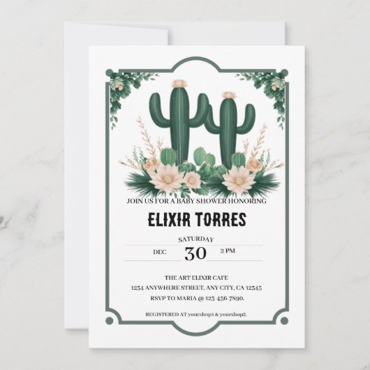 Elegante Bloemen Boho Modern Cactus Baby shower Kaart (Voorkant)